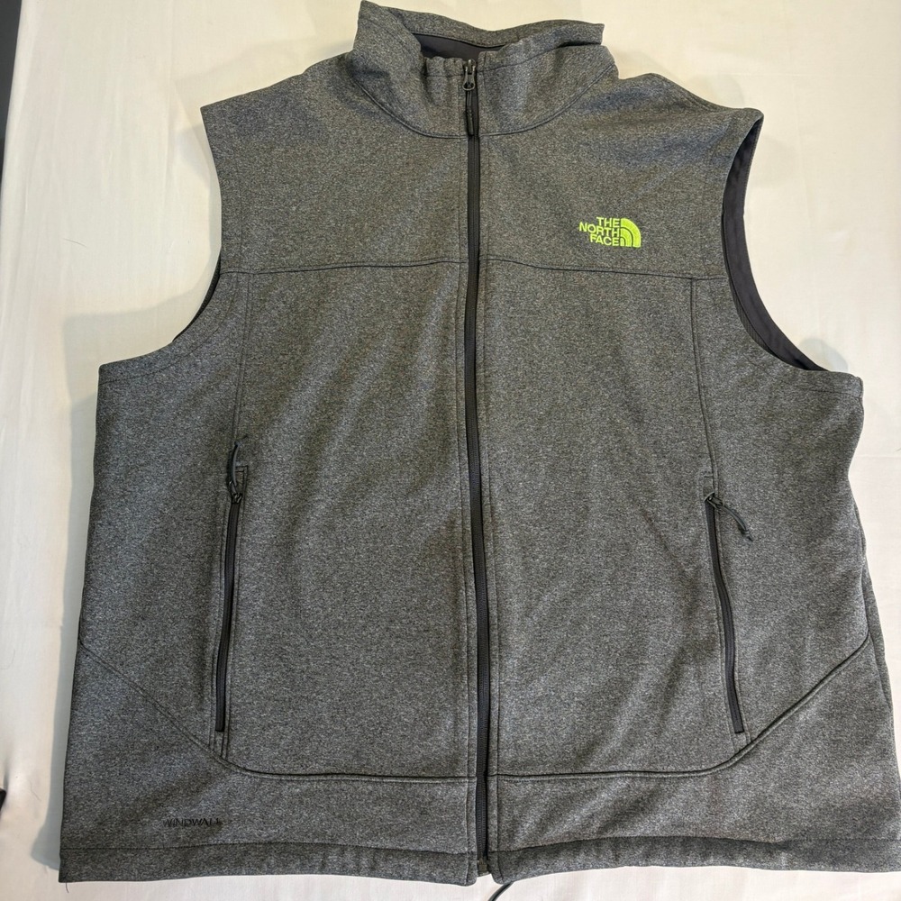 The North Face Mens WindWall Softshell Vest Grey Lime Green Logo XXL